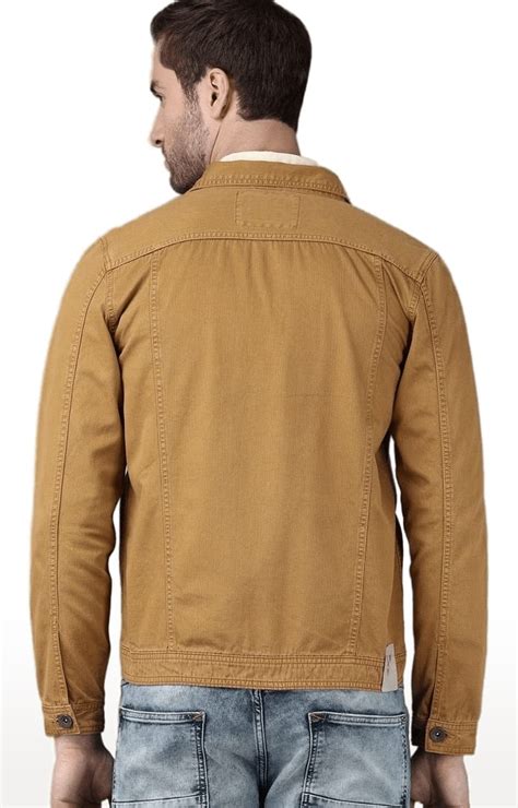 Mens Mustard Cotton Solid Denim Jacket