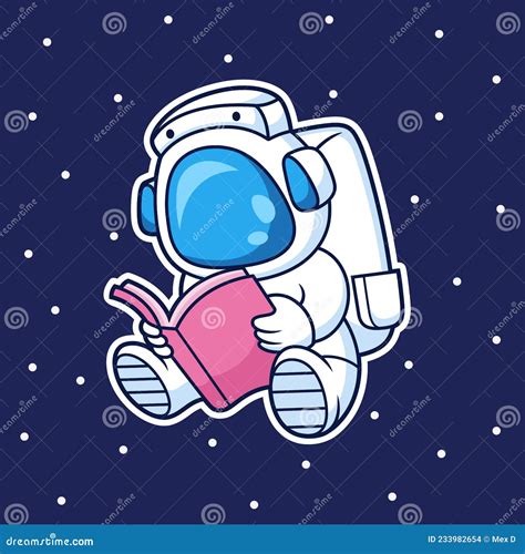 Cute Astronaut Reading Book Cartoon Stock Vector Illustration Of