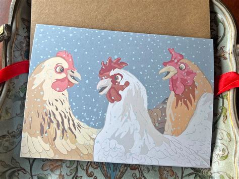 Three French Hens Christmas Card Chicken Christmas Card Days Of