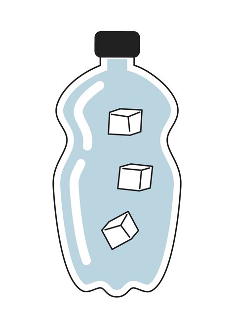 Water bottle with ice cubes monochrome flat vector object. Mineral ...