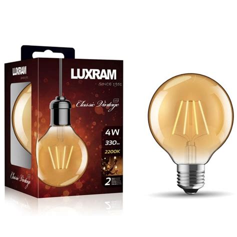 Luxram Vintage E27 Gold 80mm Globe LED 4W 2200K 330lm Light Bulbs And