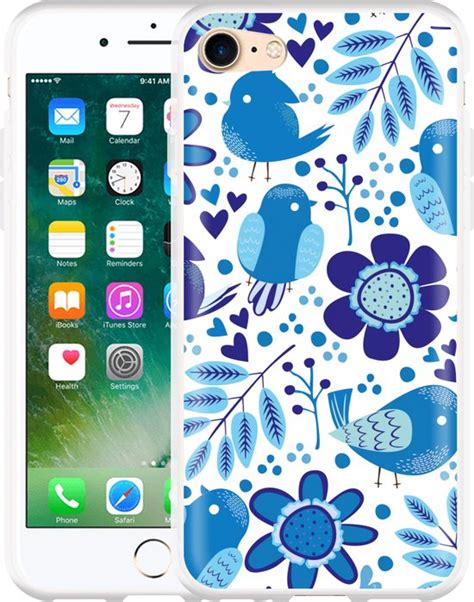 Hoesje Geschikt Voor IPhone 7 Blue Bird And Flowers Bol