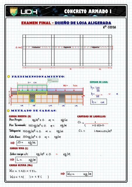 Plantilla para Diseño de Losa Aligerada Apuntes de Ingenieria Civil