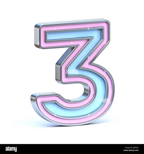 Blue And Pink Metal Font Number Three D Render Illustration Isolated