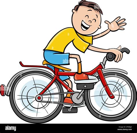 Happy Cartoon Boy Character Riding A Bicycle Stock Vector Image And Art