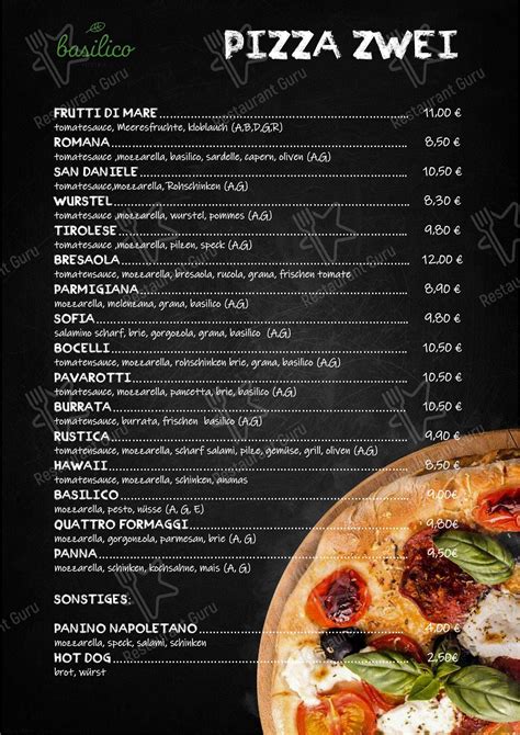 Menu At Pizzeria Basilico Austria