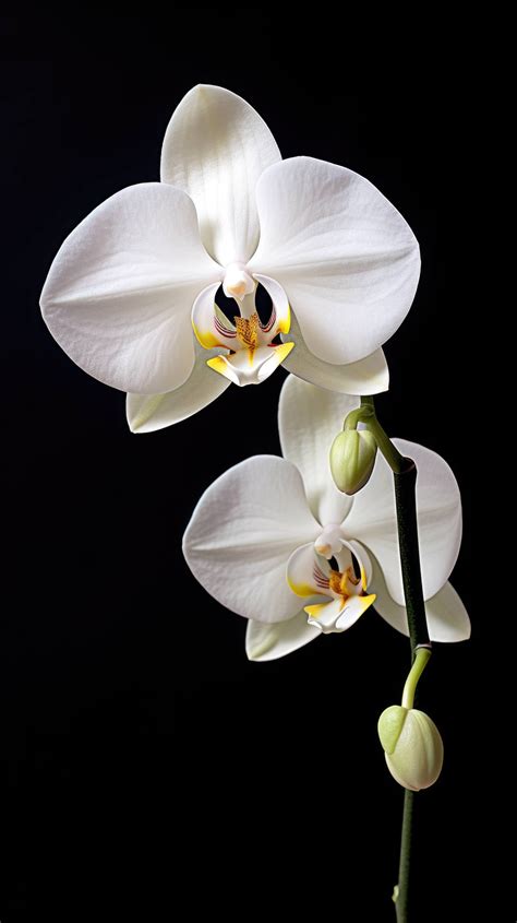 A Creamy White Orchid Bloom Stands Poised Against A Jet Black Backdrop