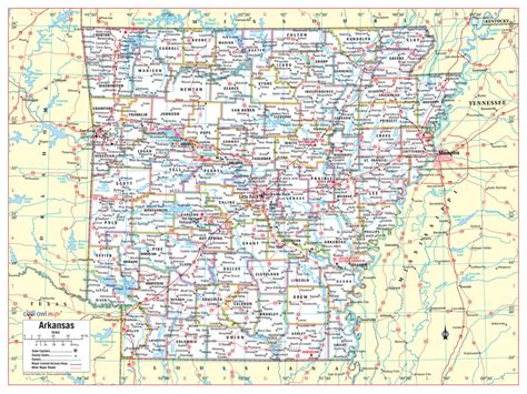 ARKANSAS State Wall Map Large Print Poster 32wx24h - Etsy