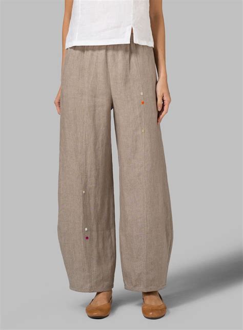 Linen Embroidered Ankle Length Pants Plus Size Casual Summer Pants