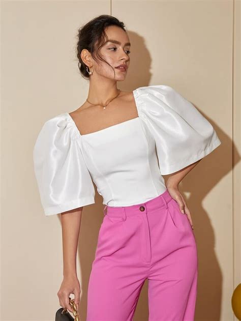 Square Neck Puff Sleeve Blouse Roupas De Trabalho Elegantes Roupas Coloridas Ideias Fashion