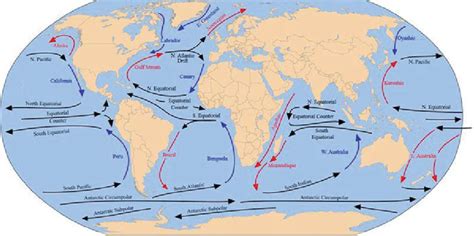 Ocean Currents Of The World Blue Arrows Indicate Cold Currents Red