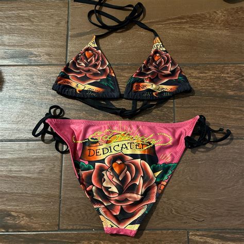 Ed Hardy Bikini In A Size L Crazy Color Way In Pink Depop