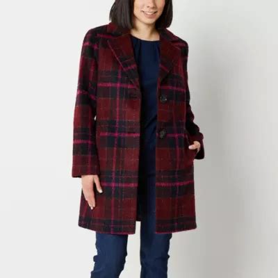 Liz Claiborne Womens Midweight Wool Coat Color Wine Plaid JCPenney