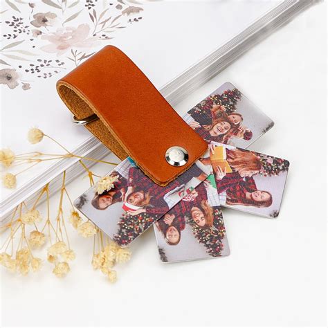 Personalized Photo Album Keychain Custom 3 Photos Leather Keychain for Lovers