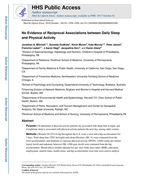 Pdf No Evidence Of Reciprocal Associations Between Daily Sleep And