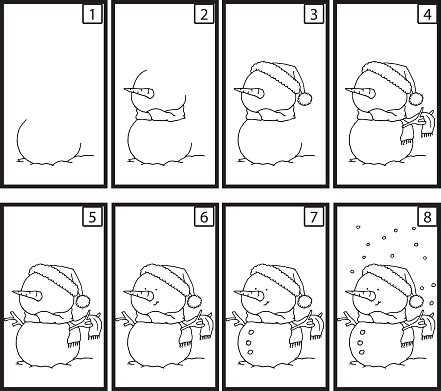 Vector Snowman Drawing Step By Step Stock Illustration - Download Image ...