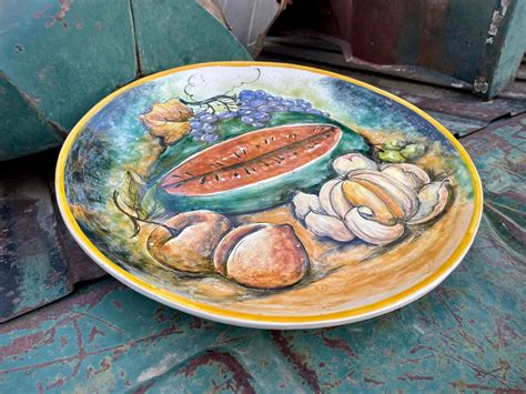 Large Vintage Mexican Pottery Watermelon Fruit Design Decorative Wall