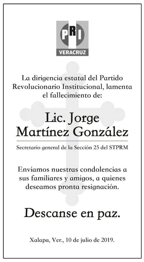 Esquela Lic Jorge Martínez González Pri Estatal