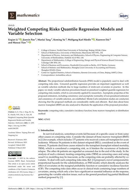 Pdf Weighted Competing Risks Quantile Regression Models And Variable