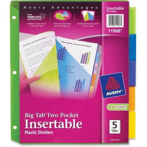 Avery Avery R 5 Tab Dividers With Pockets Insertable Big Tabs 1 Set