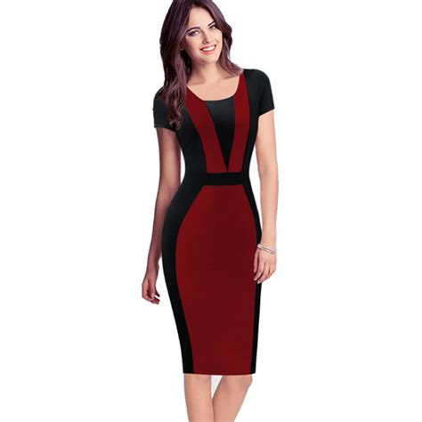 Elegant Color Contrast Business Casual DressDresses