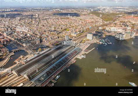 Aerial View Of Amsterdam With Amsterdam Central Railway Station