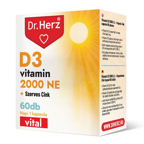 DR Herz D3 Vitamin 2000 NE Szerves Cink 60 Db Kapszula Doboz