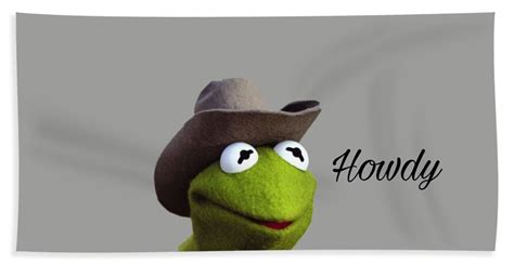 Kermit The Frog Cowboy Howdy Meme Reaction Stars Bath Towel By Tony