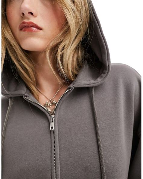 Collusion Zip Through Boxy Hoodie In Gray Lyst