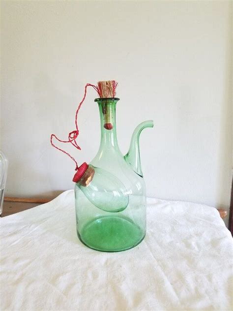 Green Glass Wine Decanter Pitcher With Ice Chamber Etsy Glass Wine