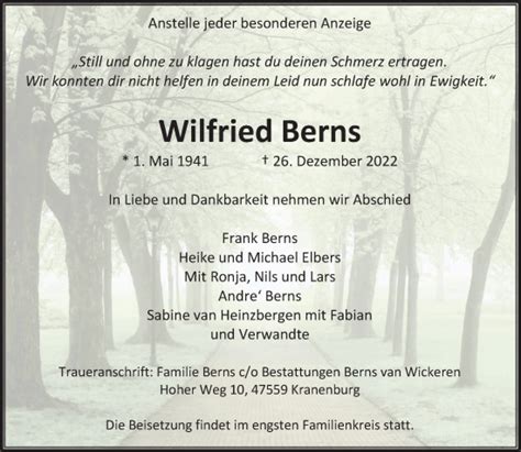 Alle Traueranzeigen für Wilfried Berns trauer rp online de