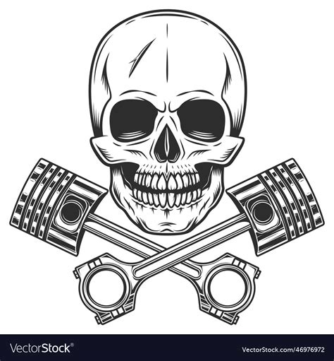 Motorcyclist Skull And Crossed Engine Pistons Vector Image