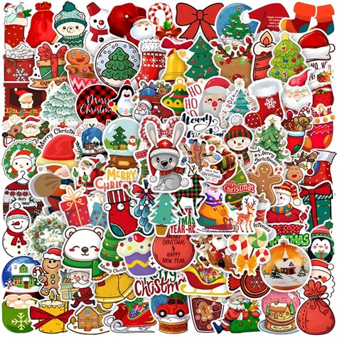 YOKSAS 100PCS Red Vinyl Christmas Stickers for Greeting Cards Envelope Christmas Decorations ...