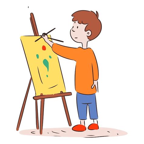 Menino bonito pintando uma imagem em um cavaleiro Ilustração vetorial