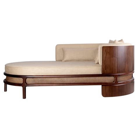 21st Century Brooks Chaise Lounge Linen Walnut Wood Handmade in