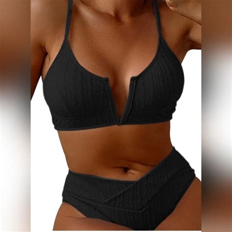 Swim V Cut High Waisted Bikini Ribbed Vwired Cami Two Pieces Swimsuit