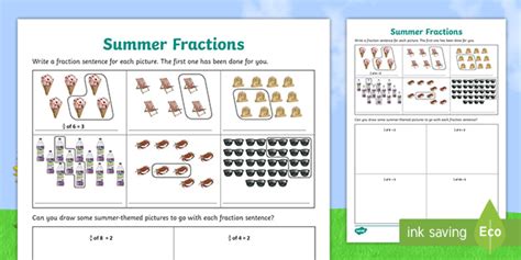 Summer Themed Fractions Of Amounts Ks2 Worksheets Twinkl