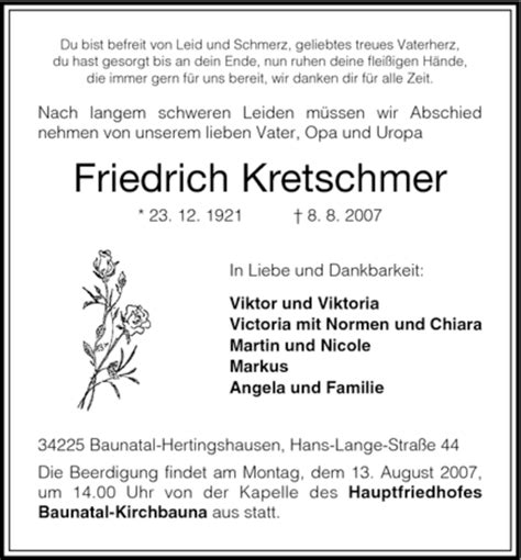 Traueranzeigen Von Friedrich Kretschmer Trauer HNA De