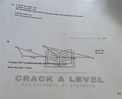 24 A circle has radius 7 cm. A square has | StudyX