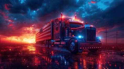 Premium Photo Large Semi Truck Driving Down A Wet Road