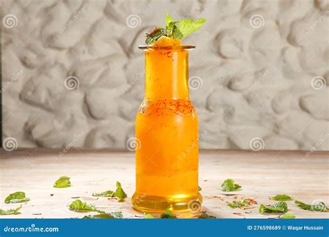 Arabic Style Fresh Mango Saffron Juice Fruit Juices Served In Jar Isolated On Background Top