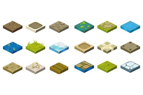 Set Of Ground Surfaces Isometric Pixel Art Tutorial Illustrated Map