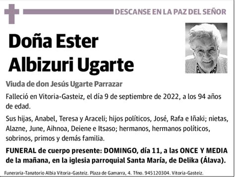 Ester Albizuri Ugarte Esquela Necrol Gica El Correo