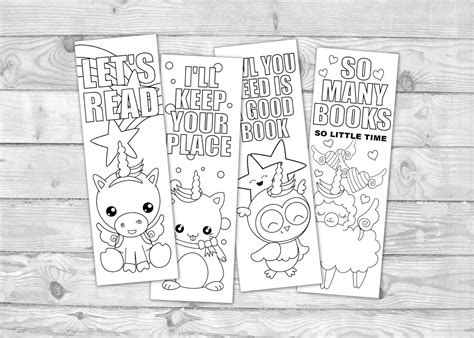 Printable Kawaii Coloring Bookmarks Kawaii Unicorn Bookmarks Etsy