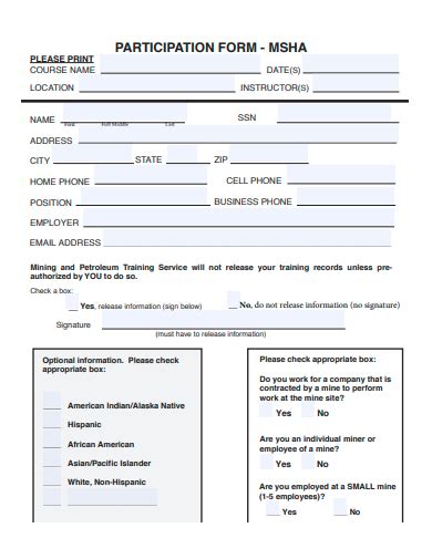 Free Participation Form Samples In Pdf Ms Word