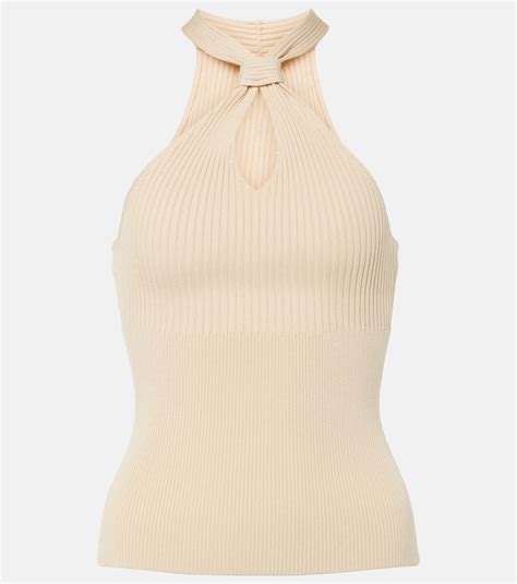 Andrea Ribbed Knit Halterneck Top In Beige Simkhai Mytheresa