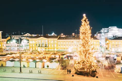 Helsinki, Finland. Christmas Xmas Market with Christmas Tree on Senate ...