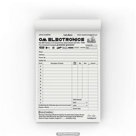 Om Electronics Shop Invoice Bill Book Design Cdr File Archives