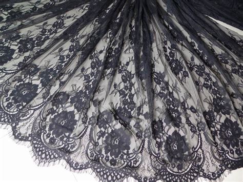 Black Chantilly Lace Fabric French Eyelash Lace Fabric Both Etsy