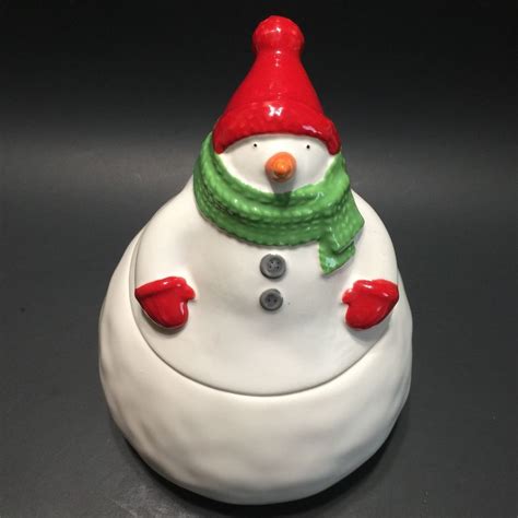 Hallmark Snowman Jar Treat Cookie Candy Red Hat Mittens Green Scarf 7